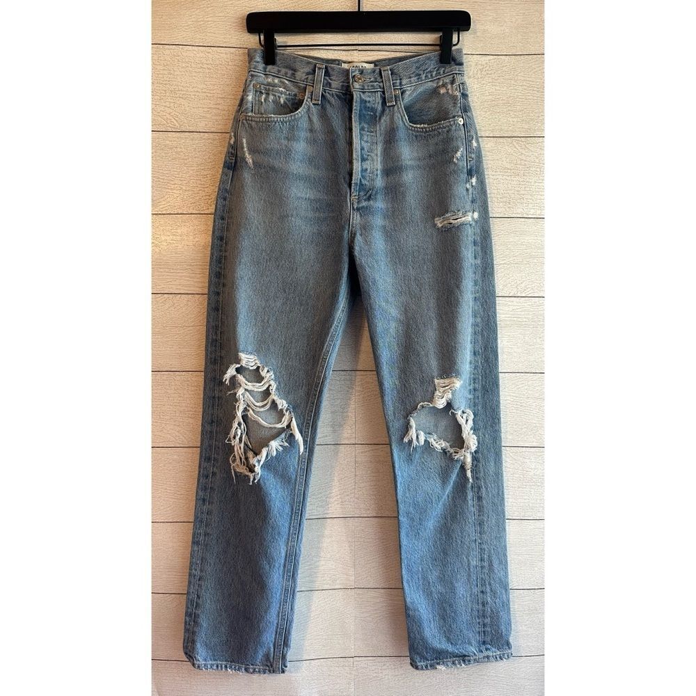 AGOLDE 90's Mid Rise Loose Fit Distressed Straight Leg Jeans in Fall Out Size 24